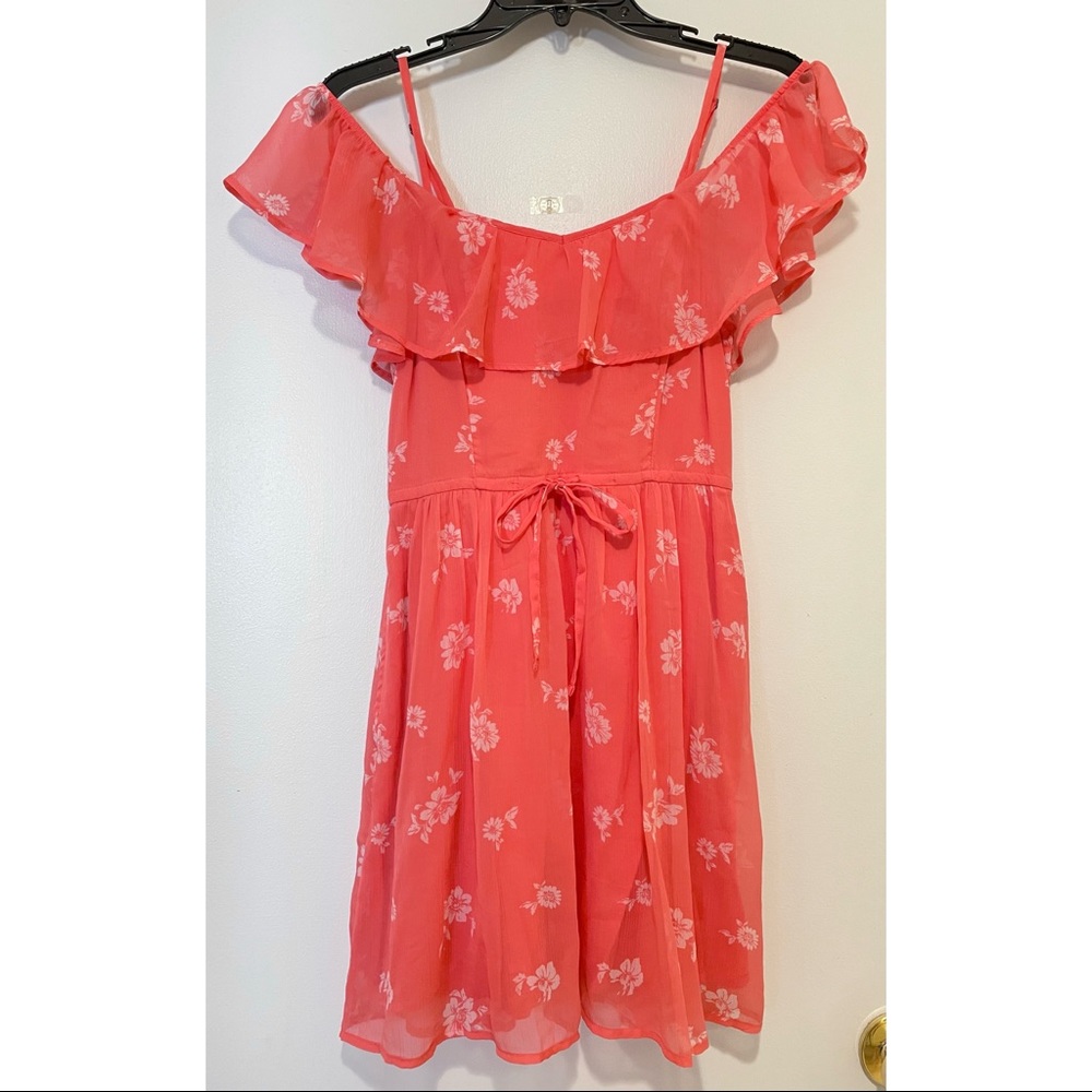 Pink Cold Shoulder Floral Dress